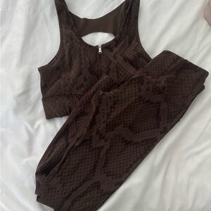 Brown Snake Print Sports Bra and Leggings Set